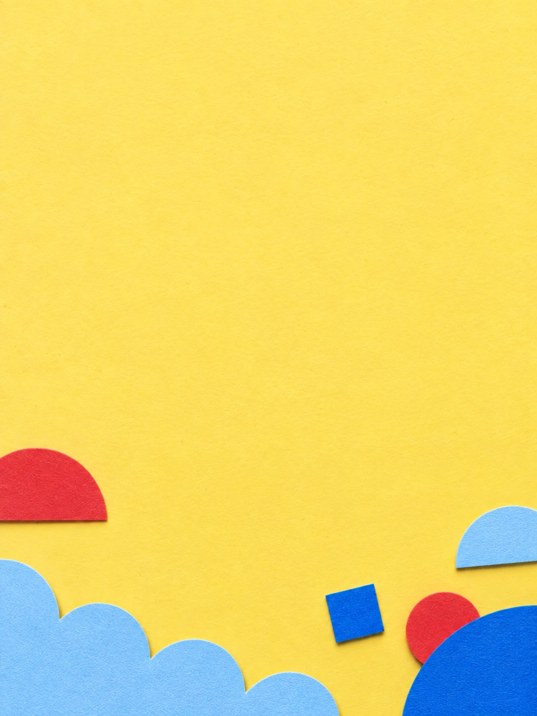 Playful paper forms with a warm butter-yellow palette. Mobile hero background.