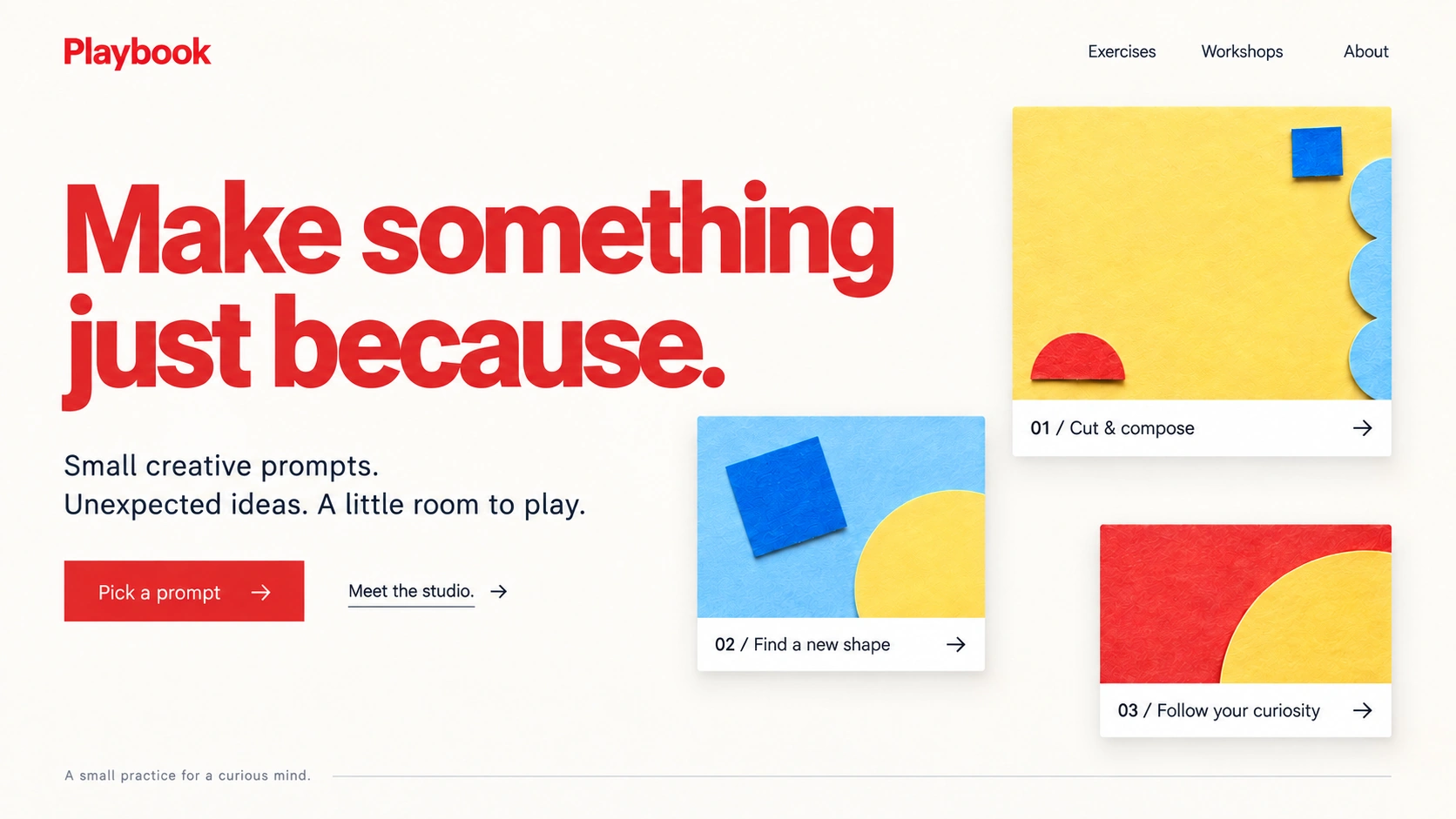 Playbook · Creative learning studio. Static website hero mockup using Butter paper playground imagery.