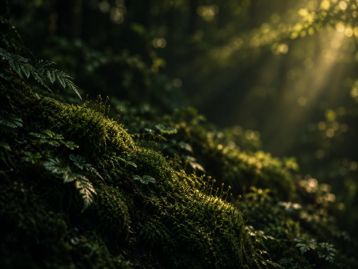 Dappled green light and natural, quiet depth. Detail image beside feature or story text.