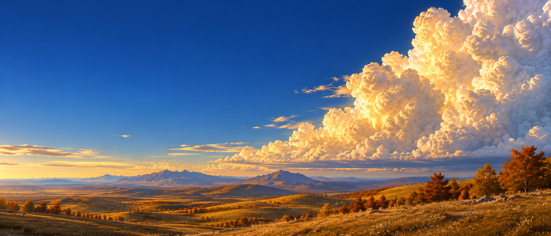 Dreamlike skies with a sunlit golden cloud. Alternate hero with copy on left.
