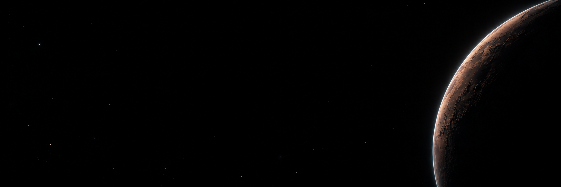 A copper planetary crescent against the vastness of space. Wide quiet section divider.