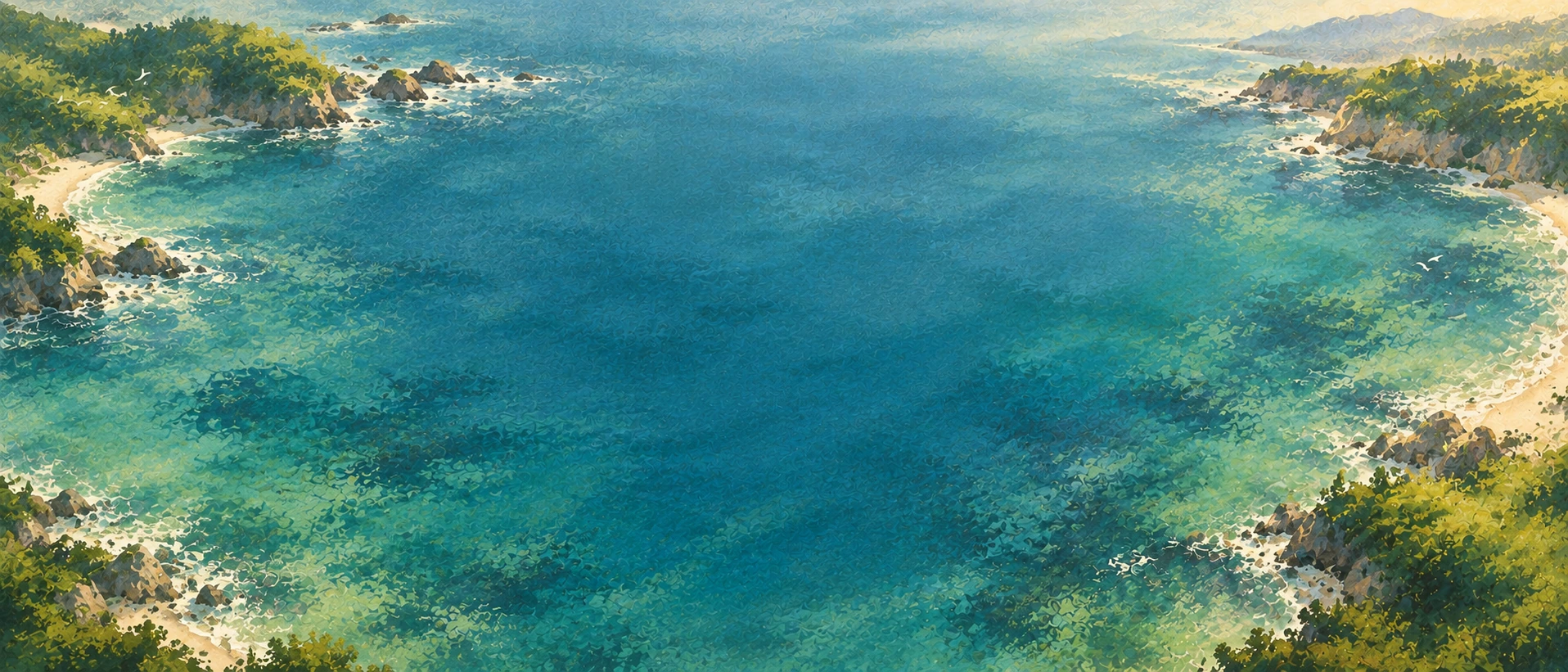 A quiet coast rendered in soft painterly strokes. Closing call-to-action or signup section.