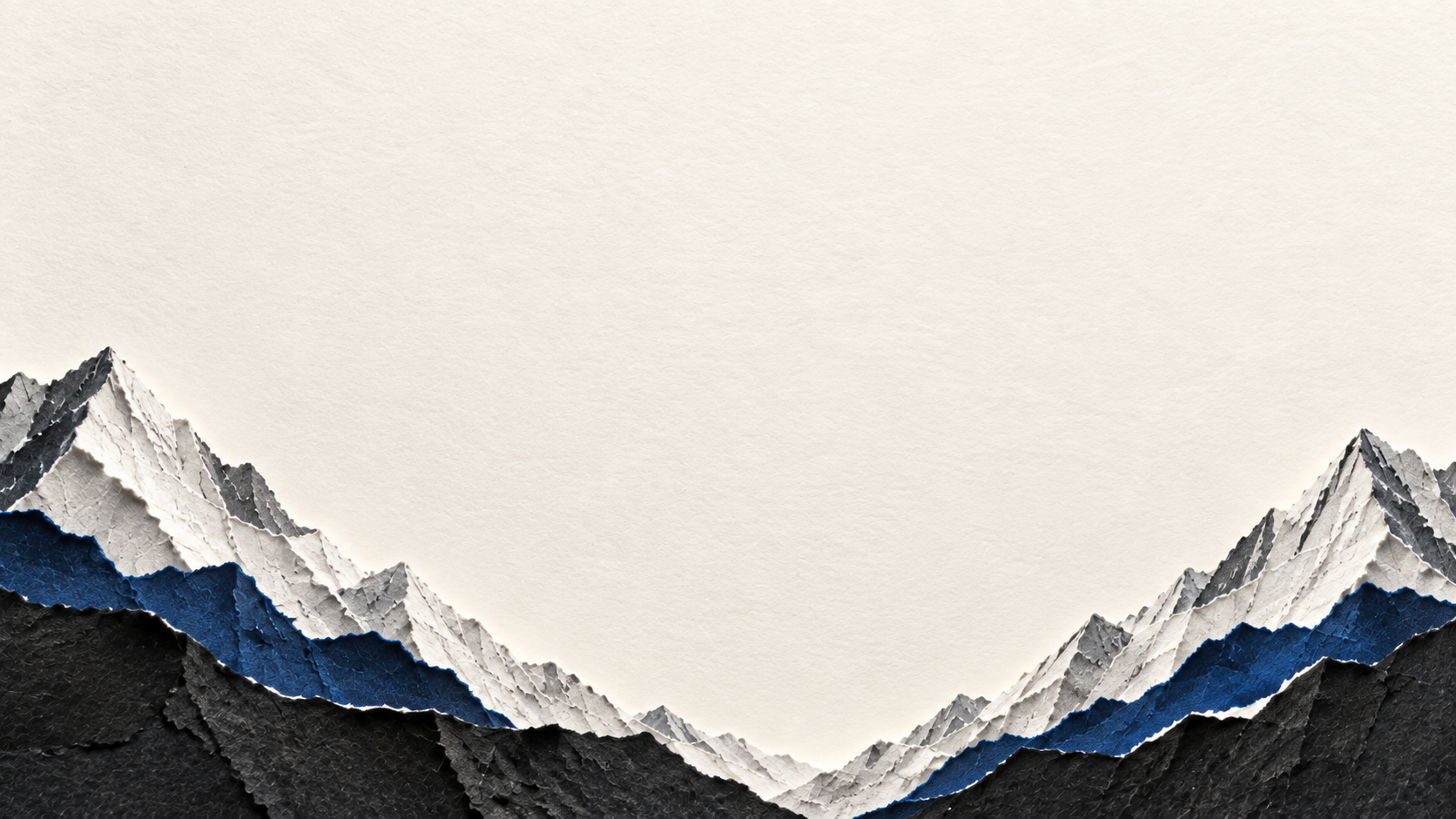 Sculptural mountain ridges cut from ivory and ultramarine paper. Closing CTA background.