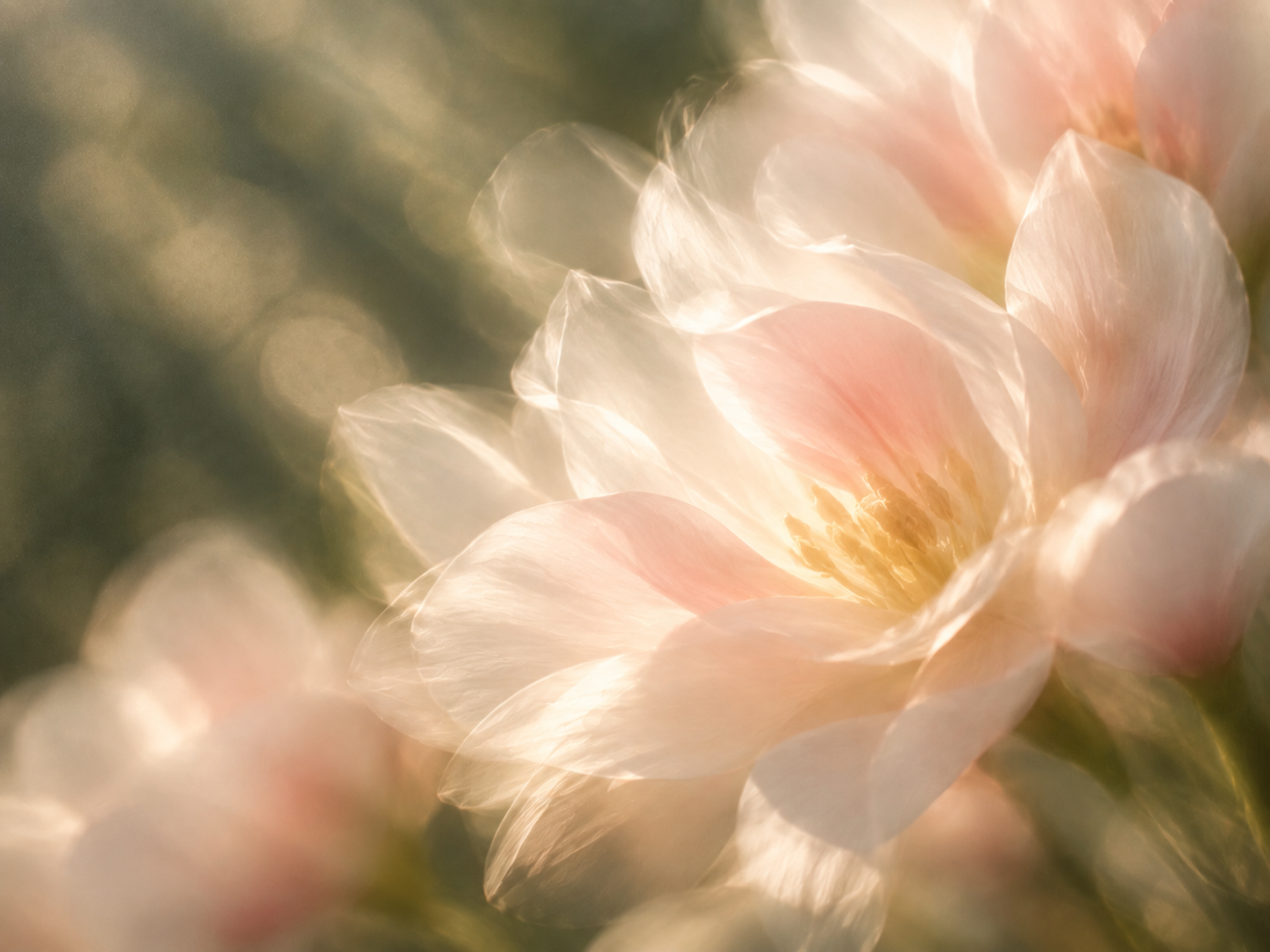 Delicate pearl blossoms in soft, luminous light. Detail image beside feature or story text.