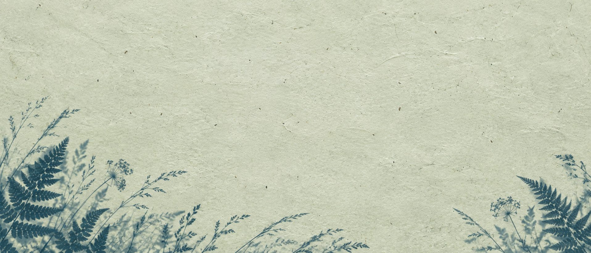Botanical silhouettes in a restrained sage cyanotype treatment. Quiet divider or quote background.