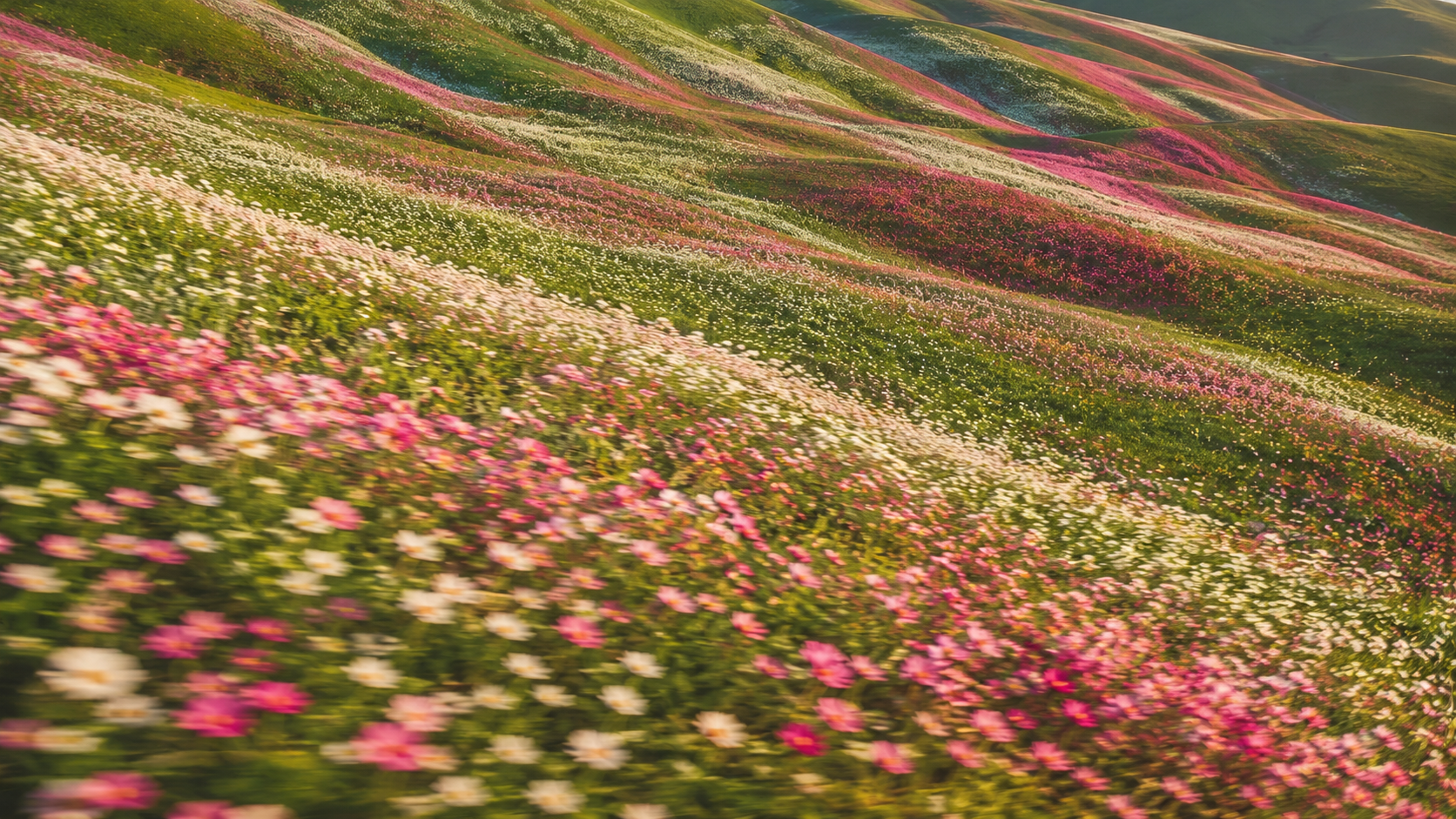 Pink and White Wildflower Hills. Original explorations of open landscapes and natural color.