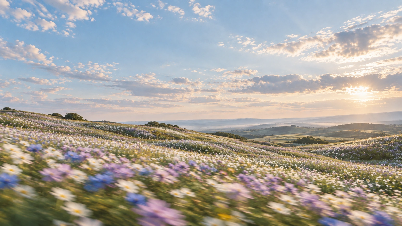 A meadow of wildflowers caught in a summer breeze. Secondary color treatment within the same collection.